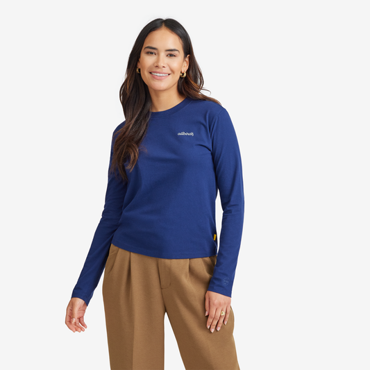Women's Organic Cotton Long Sleeve Tee - Logo - Deep Navy